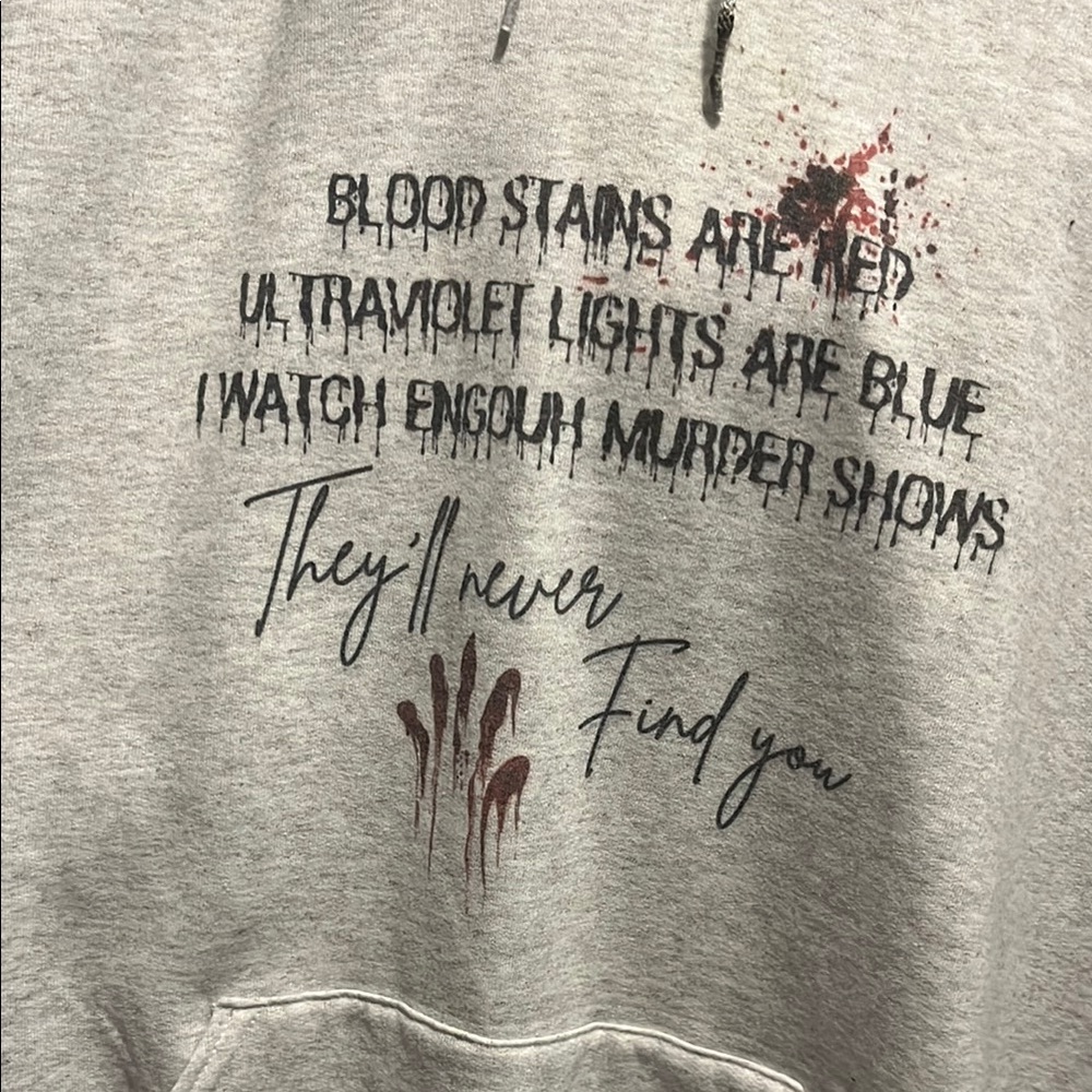 Jerzees Gray Hoodie with Red and Black Print